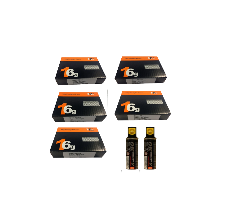 Brad Nails 16g Straight Mixed 2500 Pack & Fuel Cell