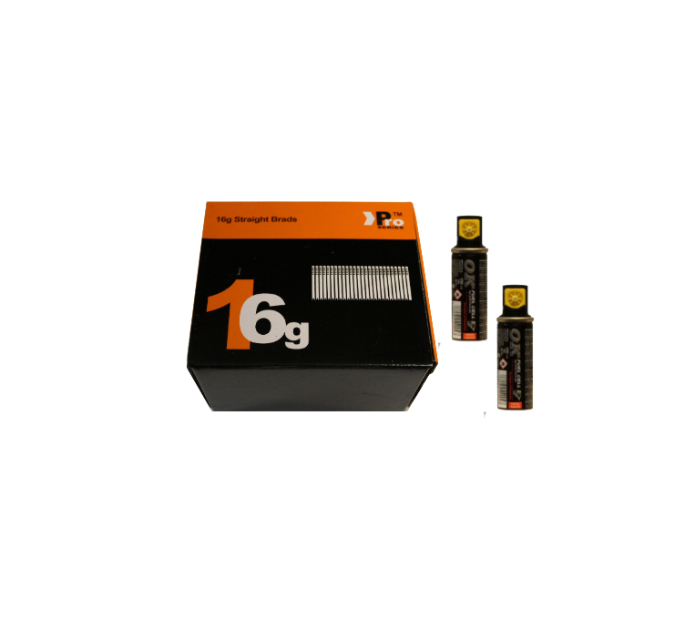 Brad Nails 16g Straight x 2000 Pack (Select Size) & Fuel Cell