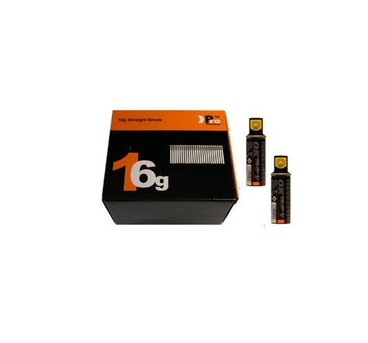 Brad Nails 16g Straight x 2000 Pack (Select Size) & Fuel Cell