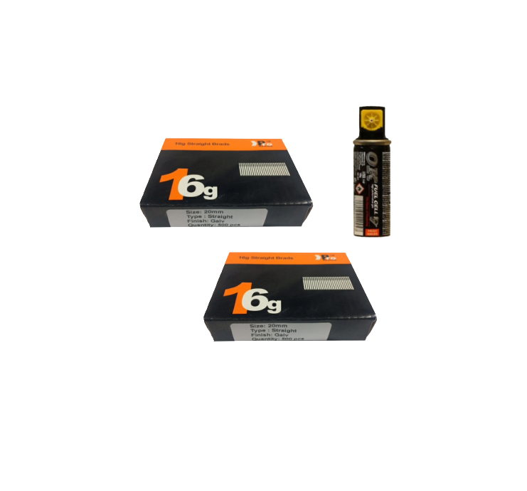 Brad Nails 16g Straight x 1000 Sizes Pack & Fuel Cell (Select Size)