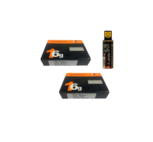 Brad Nails 16g Straight x 1000 Sizes Pack & Fuel Cell (Select Size)