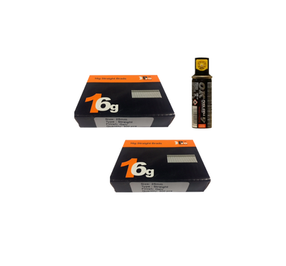 Brad Nails 16g Straight x 1000 Sizes Pack & Fuel Cell (Select Size)