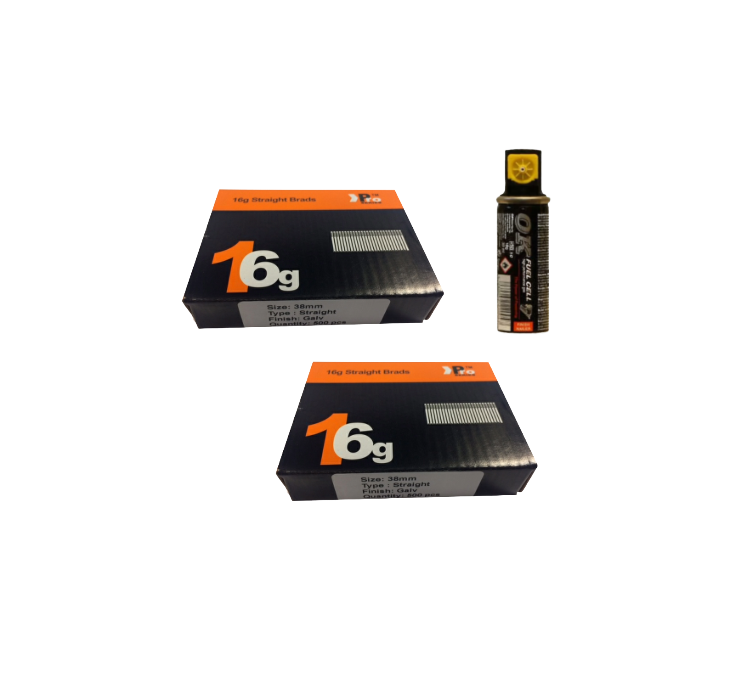 Brad Nails 16g Straight x 1000 Sizes Pack & Fuel Cell (Select Size)