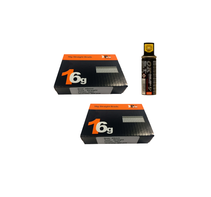 Brad Nails 16g Straight x 1000 Sizes Pack & Fuel Cell (Select Size)