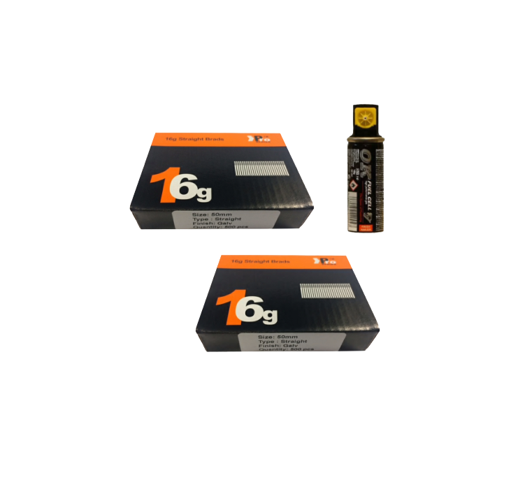 Brad Nails 16g Straight x 1000 Sizes Pack & Fuel Cell (Select Size)