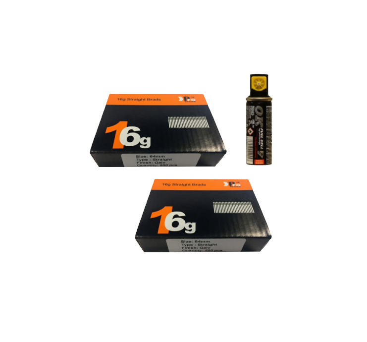 Brad Nails 16g Straight x 1000 Sizes Pack & Fuel Cell (Select Size)