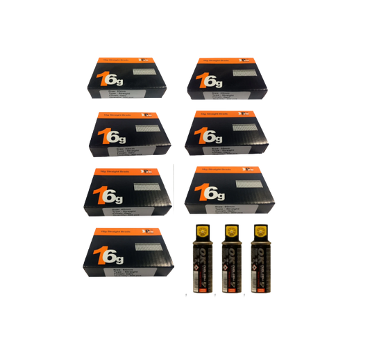 Brad Nails 16g Straight Mixed 3500 Pack & 3 x Fuel Cells