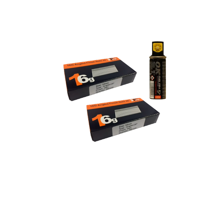 Brad Nails 16g Angled 20° x 1000 Pack & Fuel Cell