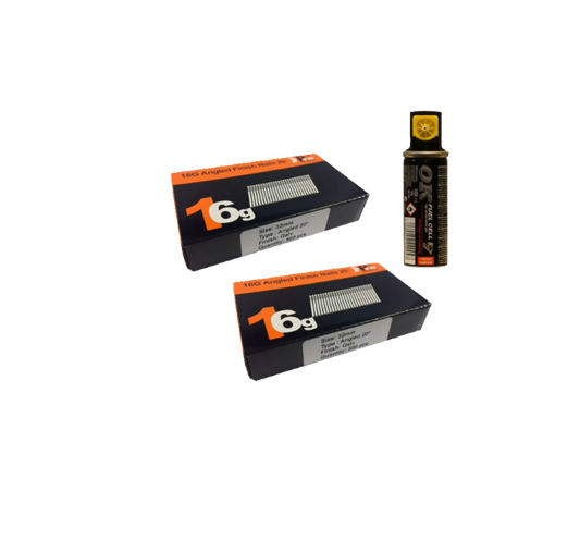 Brad Nails 16g Angled 20° x 1000 Pack & Fuel Cell