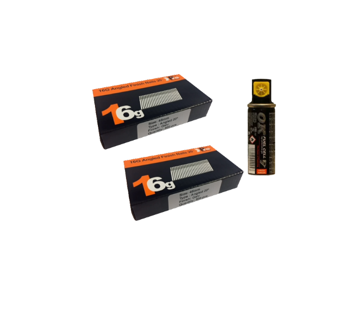 Brad Nails 16g Angled 20° x 1000 Pack & Fuel Cell