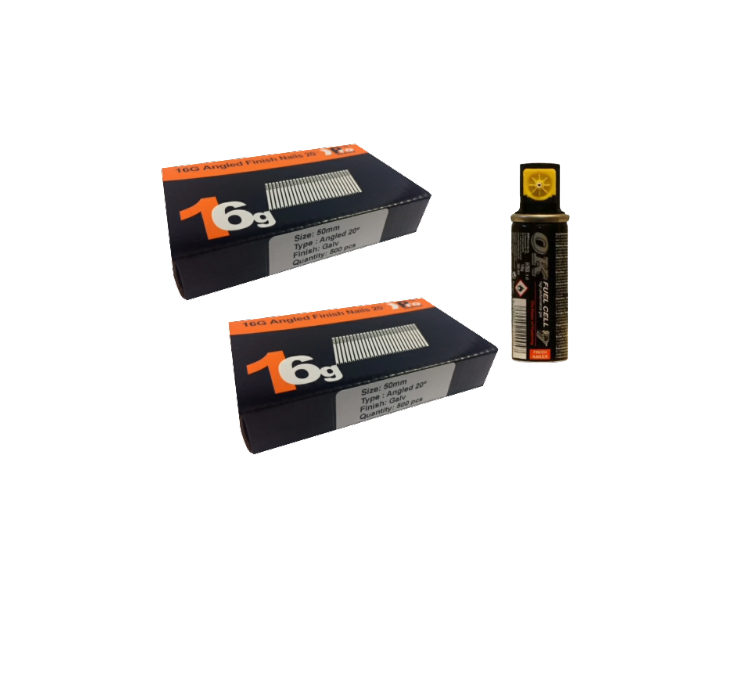 Brad Nails 16g Angled 20° x 1000 Pack & Fuel Cell