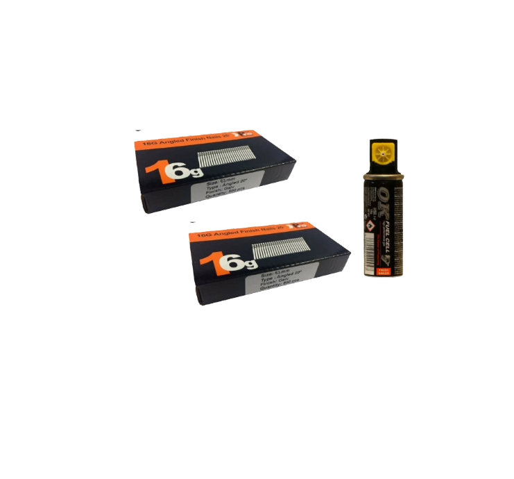 Brad Nails 16g Angled 20° x 1000 Pack & Fuel Cell