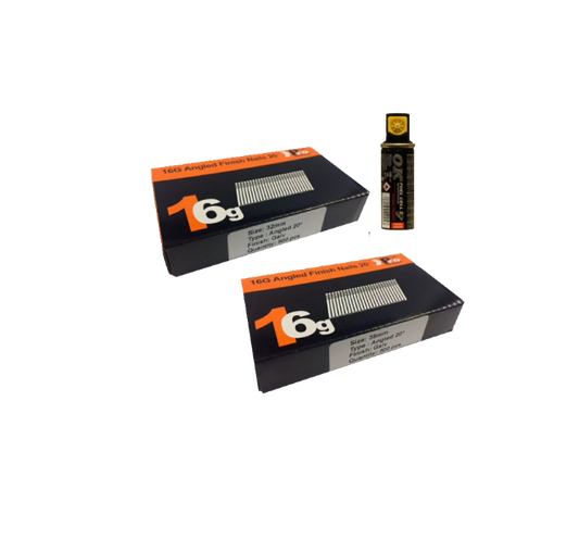 Brad Nails 16g Angled 20° x 1000 Mixed Pack (Select Size) & Fuel Cell