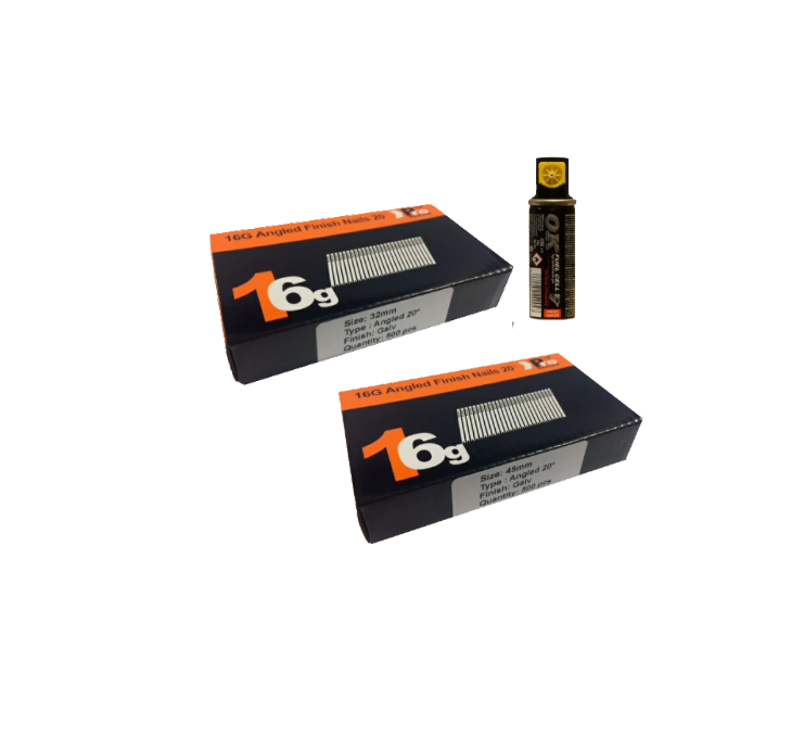 Brad Nails 16g Angled 20° x 1000 Mixed Pack (Select Size) & Fuel Cell