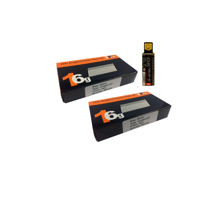 Brad Nails 16g Angled 20° x 1000 Mixed Pack (Select Size) & Fuel Cell