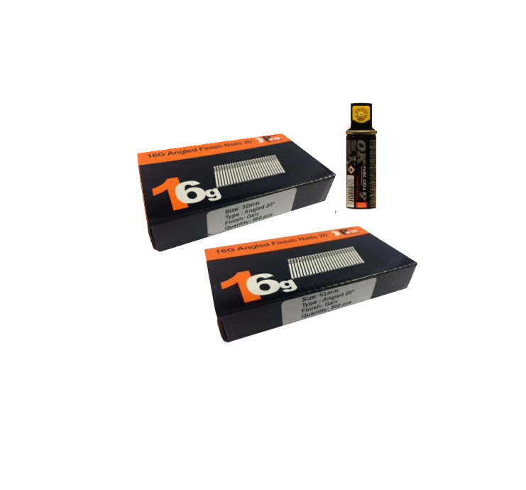 Brad Nails 16g Angled 20° x 1000 Mixed Pack (Select Size) & Fuel Cell