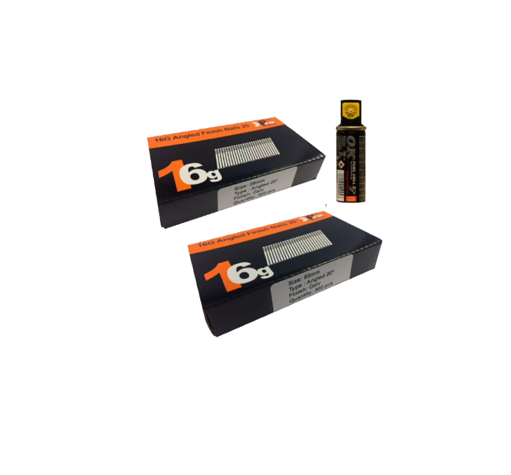 Brad Nails 16g Angled 20° x 1000 Mixed Pack (Select Size) & Fuel Cell